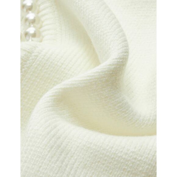 Cream Pearl Trim Knit Cardigan Sweater – Commense Size XL - Picture 7 of 7